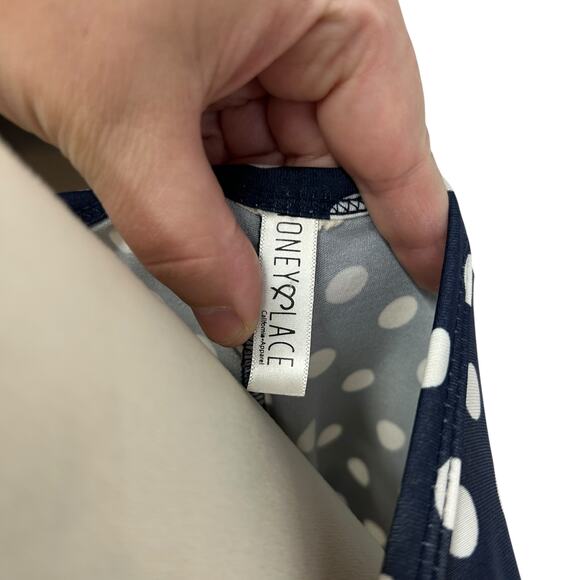 Retro Prep Polka Dot Sleeveless Dress Honey Lace Navy‎ White Modern Vintage M - Picture 6 of 6